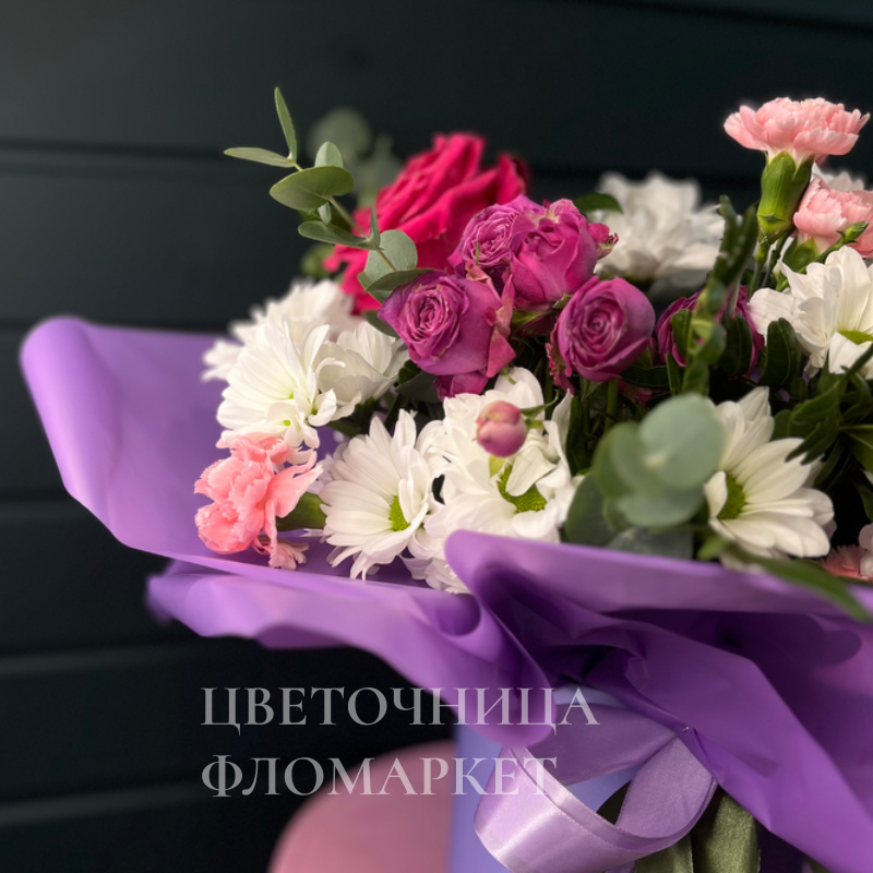 Коробка шляпная фиолетовая с кустовой розой 1